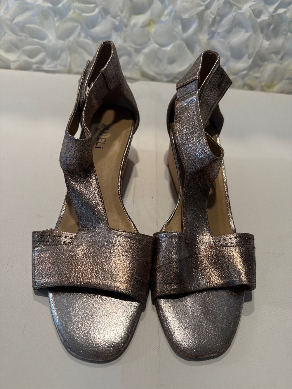 Vaneli Metallic Pewter Open-Toe Sandals